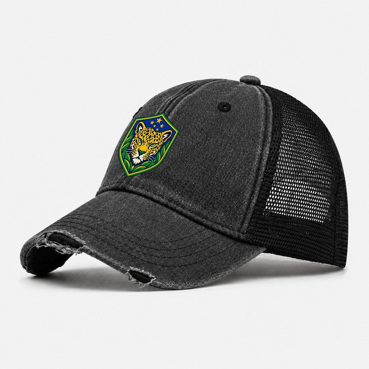 Brazil Minimal Emblem Country Logos Washed Trucker Hat – Black