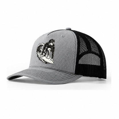 Surfer Low Takeoff Global Sports Ink Figures Trucker Hat – Sport Grey Black