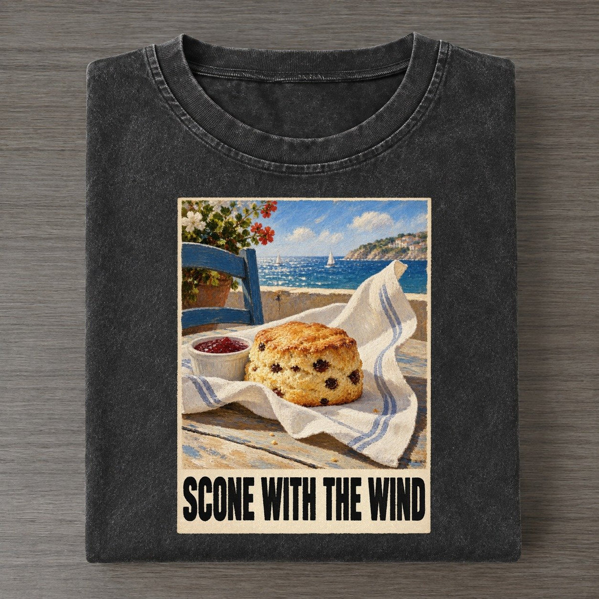 Scone With The Wind Painted Pop Culture Pun Vintage T-shirt – Black