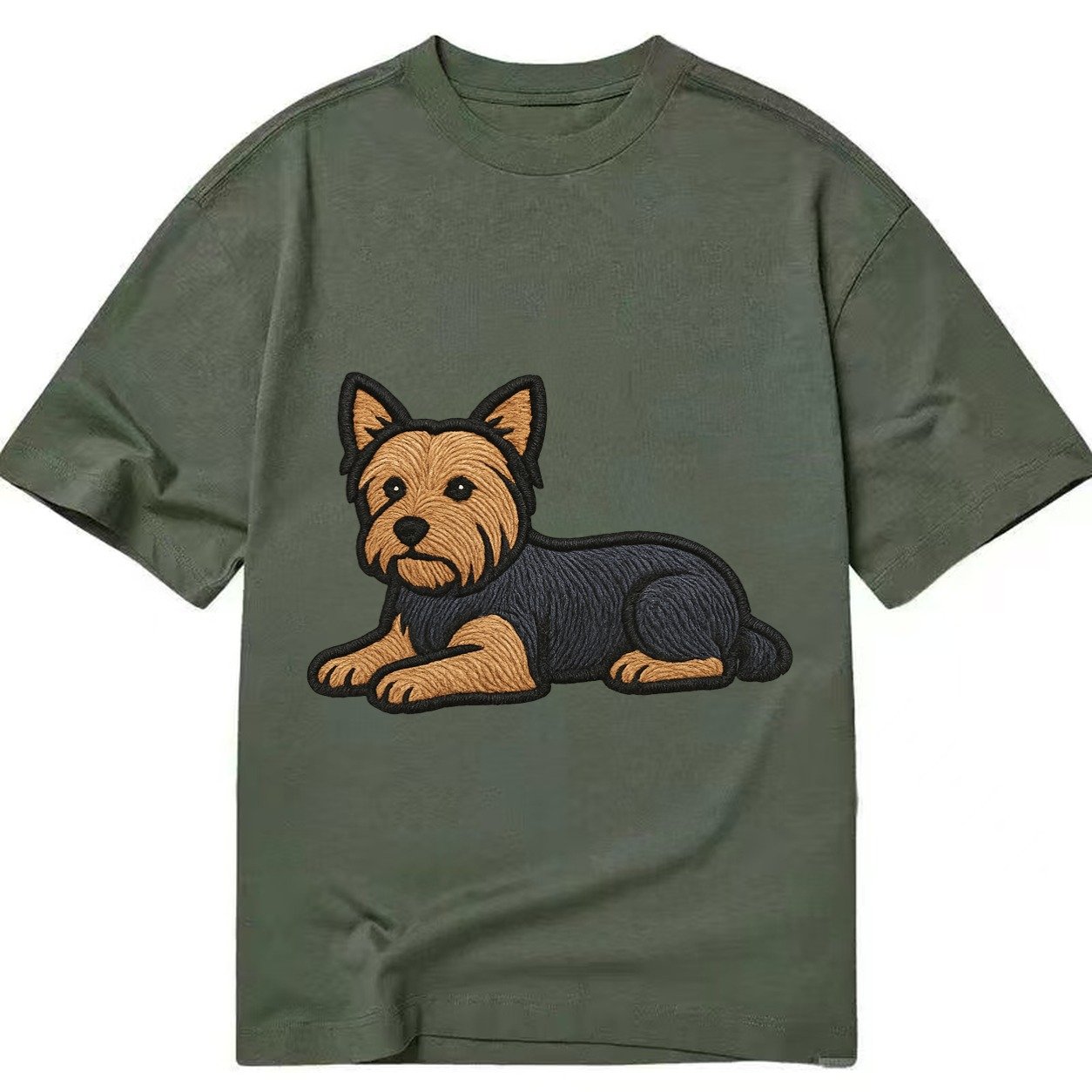 Yorkshire Terrier Blue And Tan Relaxed Lying Down With Head Classic T-shirt – Army Green