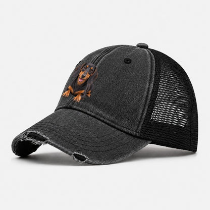 Dachshund Lying Down Top Breeds Washed Trucker Hat – Black