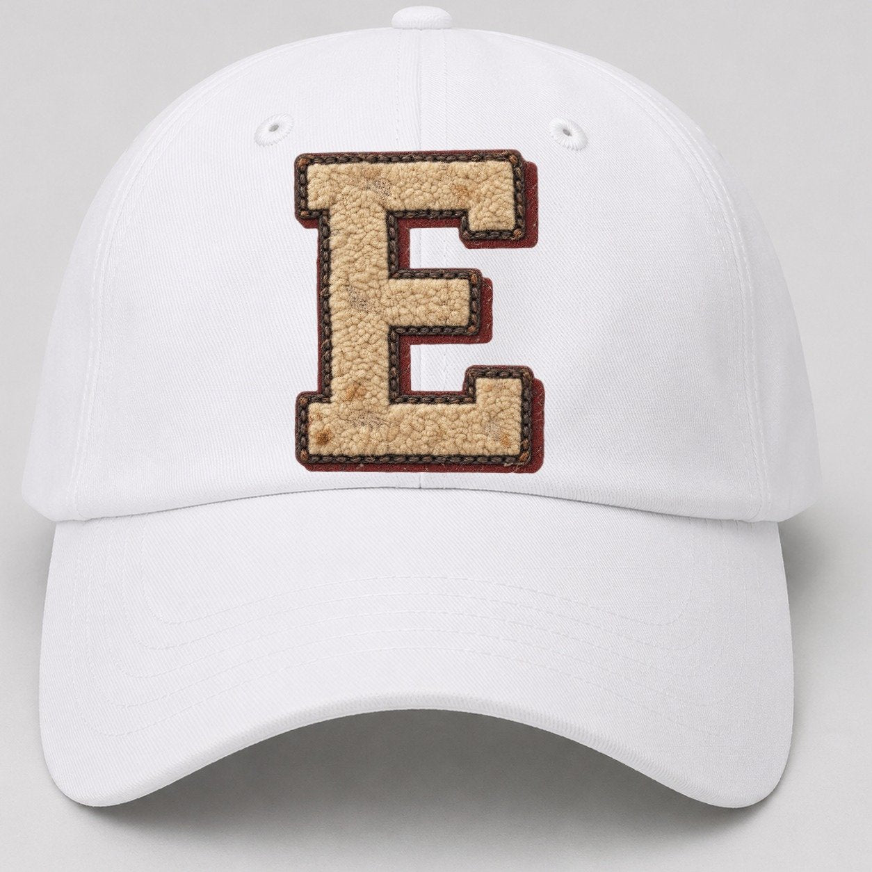 Varsity Chenille E Monogram Baseball Cap – White