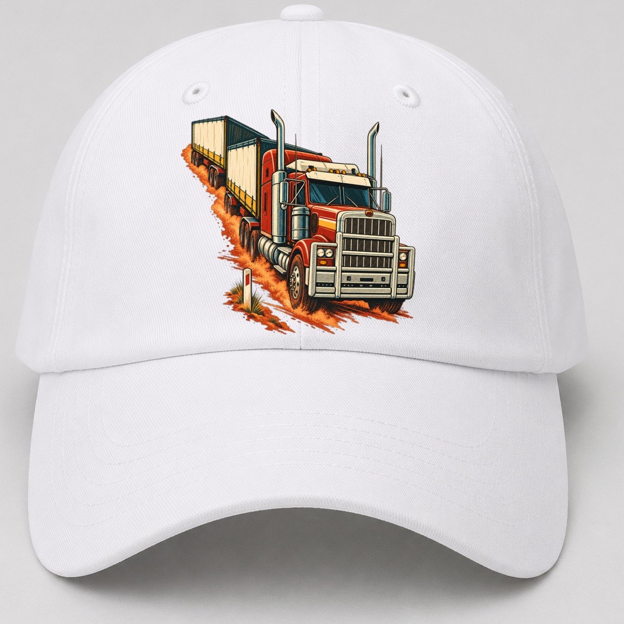 Generic Road Train And Red Dust Marker Australia Cultural Icons Baseball Cap – White