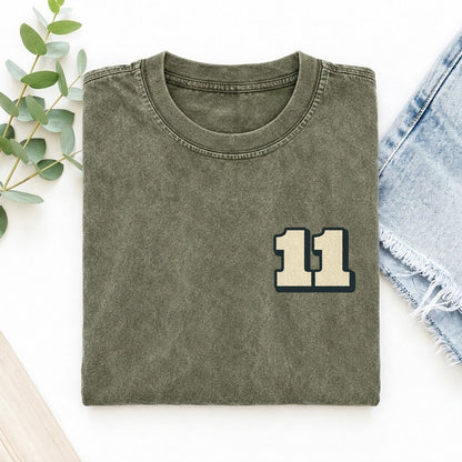 Number 11 Left Chest Vintage T-shirt – Army Green