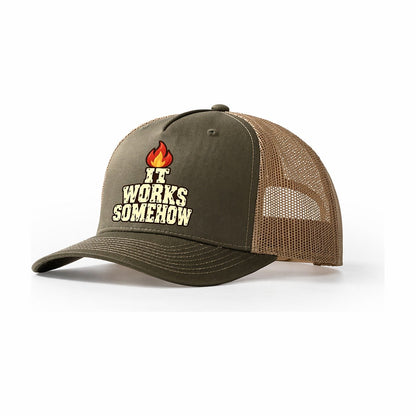 It Works Somehow Brew Day Trucker Hat – Olive Khaki