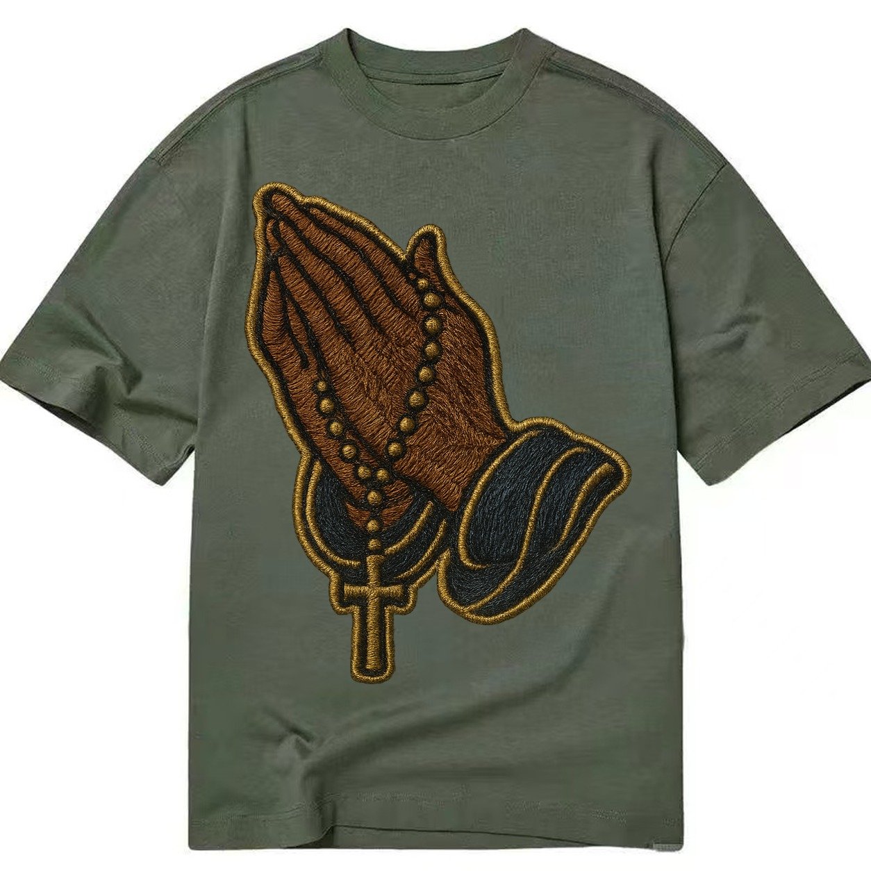 Praying Hands Clasped Hands In Prayer Position With Rosary B Classic T-shirt – Army Green