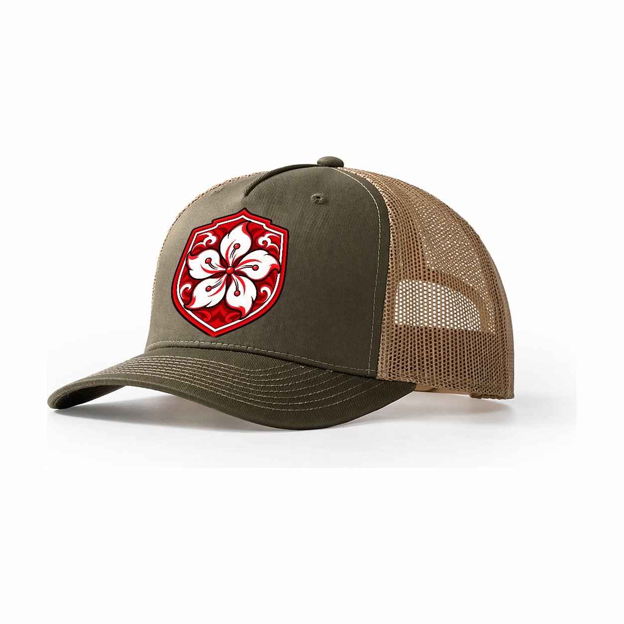 Hong Kong Minimal Emblem Country Logos Trucker Hat – Olive Khaki
