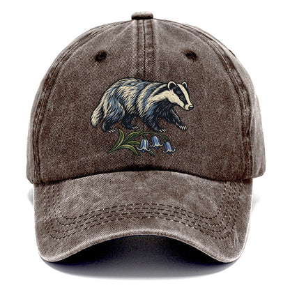 British Badger With Bluebell Sprig Uk Culture Heritage Classic Cap – Brown
