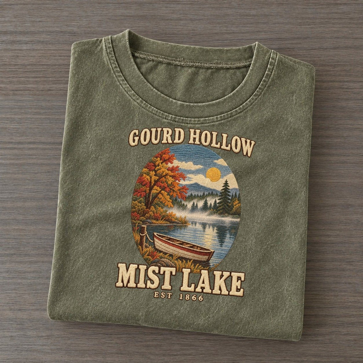 Mist Lake Gourd Hollow Vintage T-shirt – Army Green