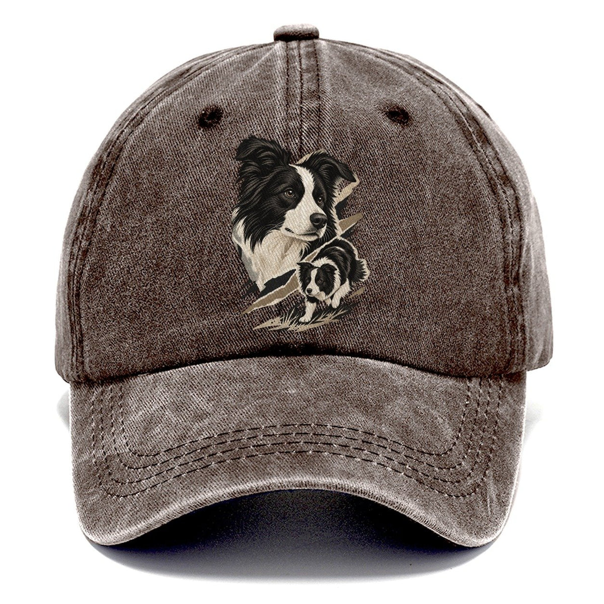 Border Collie Portrait and Pup Classic Cap – Brown