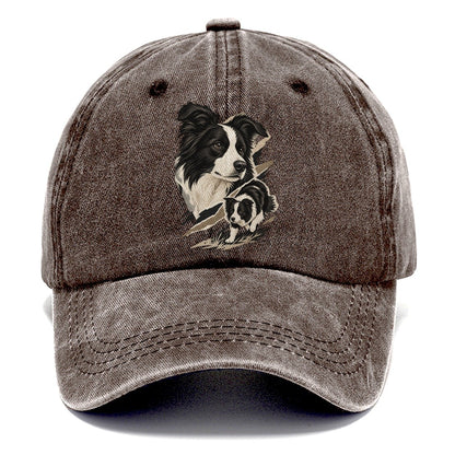 Border Collie Portrait and Pup Classic Cap – Brown