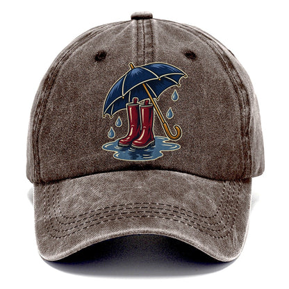 Rainy Day Umbrella And Wellington Boots Uk Culture Heritage Classic Cap – Brown