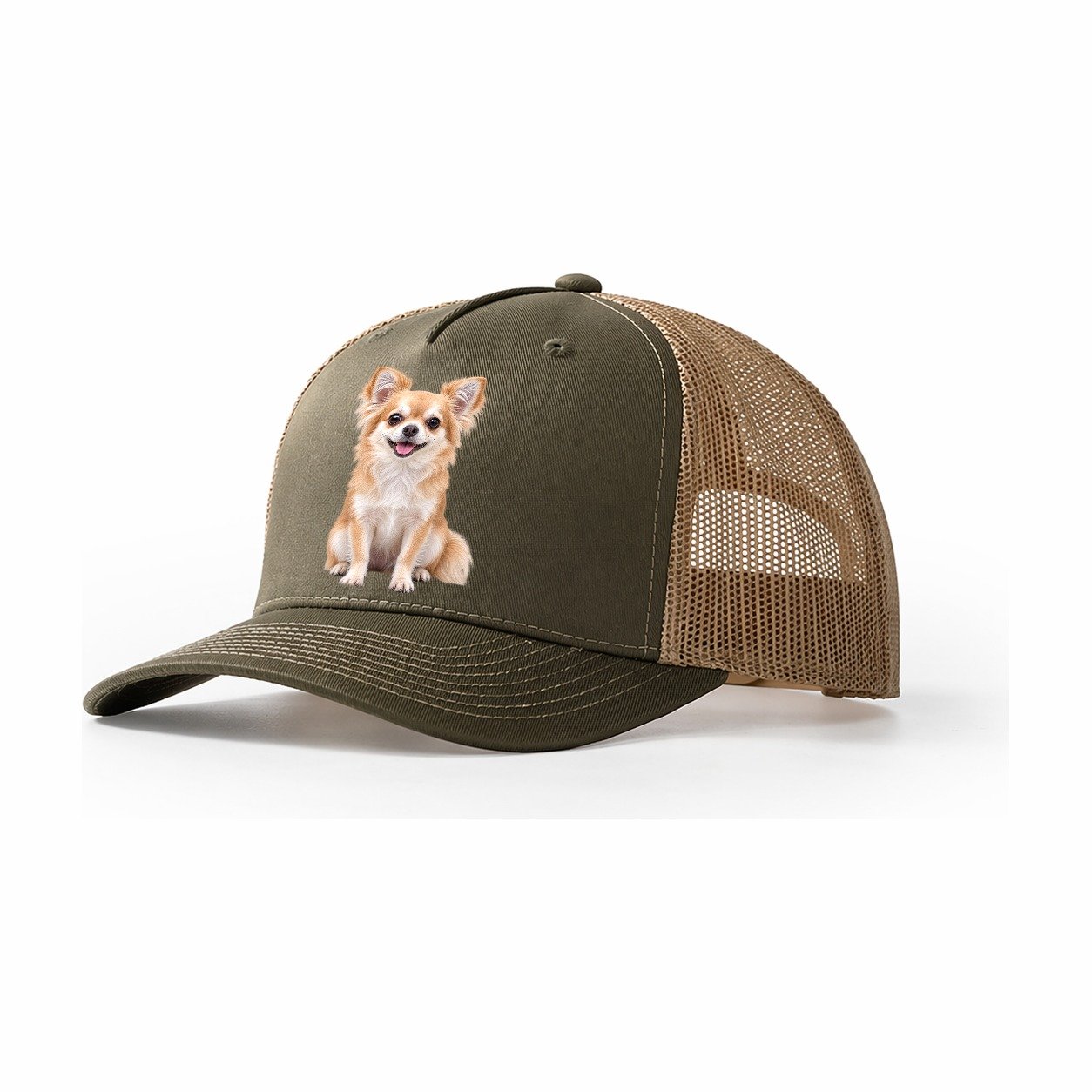 Chihuahua Sitting Top Breeds Trucker Hat – Olive Khaki