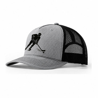 Ice Hockey Player Shooting Puck Trucker Hat – Sport Grey Black