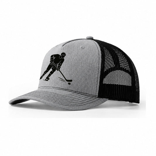 Ice Hockey Player Shooting Puck Trucker Hat – Sport Grey Black