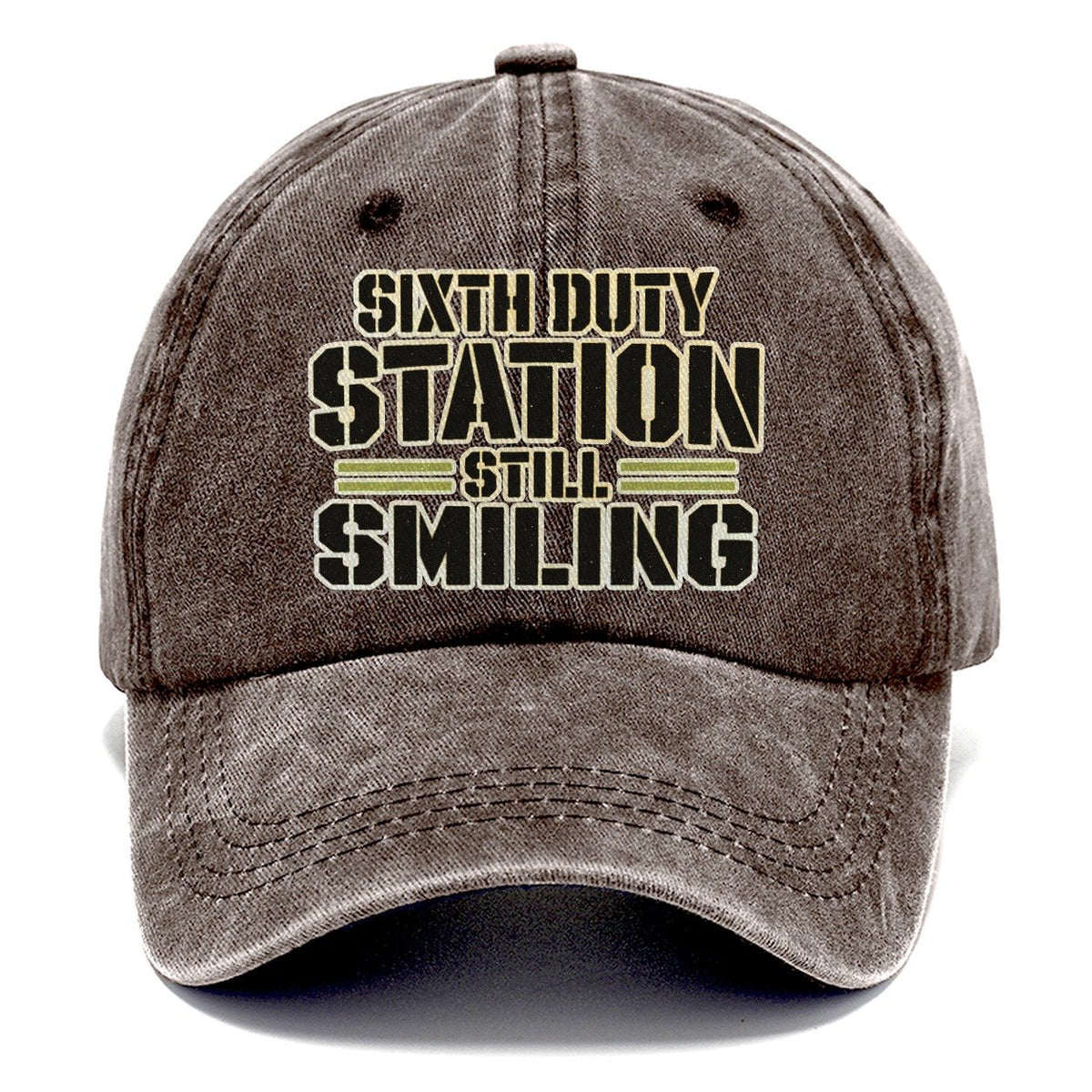 Sixth Duty Station Still Smiling Barracks Wit Classic Cap – Brown
