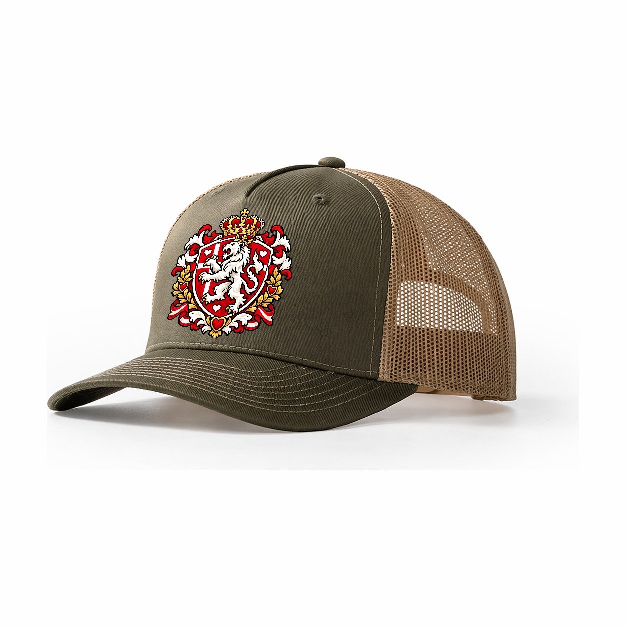 Denmark Heraldic Crest Country Logos Trucker Hat – Olive Khaki