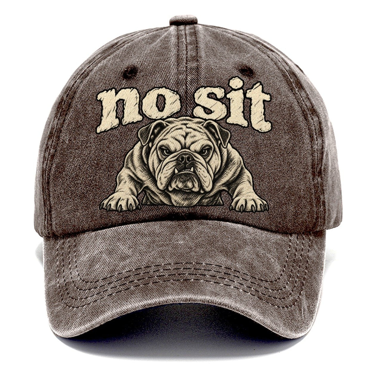 A Stocky Bulldog Planted Square On Braced Front Legs Head And Chest Only Bark For Me Classic Cap – Brown
