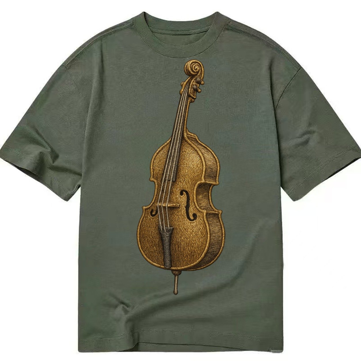 Acoustic Bass Upright Double Bass With F Holes And Wooden Br Classic T-shirt – Army Green
