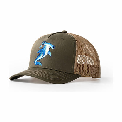 Hammerhead Shark Upward Swim Sea Sprite Trucker Hat – Olive Khaki