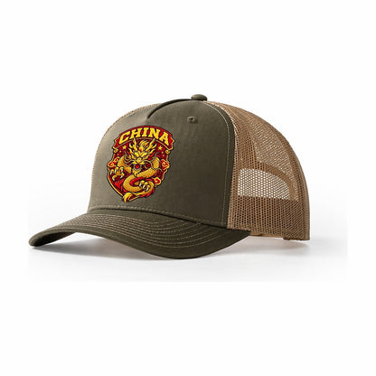China Retro Badge Country Logos Trucker Hat – Olive Khaki