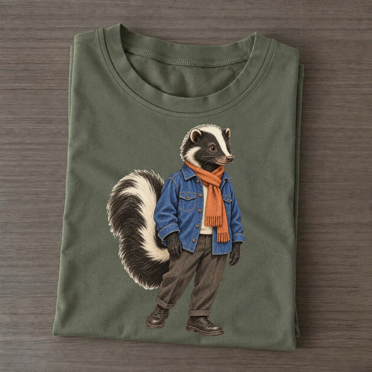 Striped Skunk Wardrobe Portrait Wild Wardrobe Portraits Classic T-shirt – Army Green