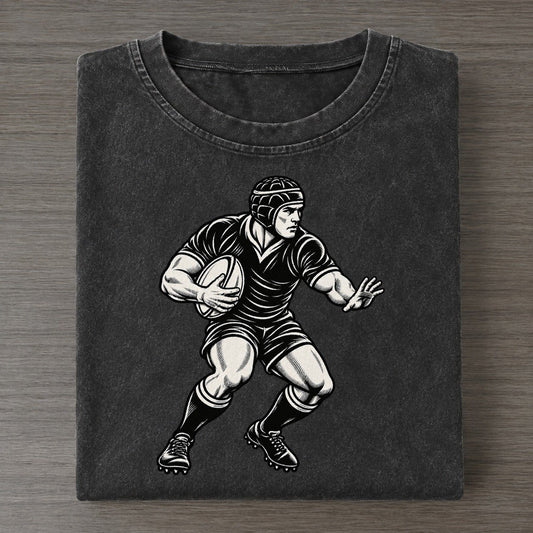 Rugby Sidestep Carry Global Sports Ink Figures Vintage T-shirt – Black