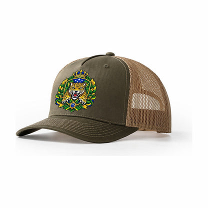Brazil Heraldic Crest Country Logos Trucker Hat – Olive Khaki
