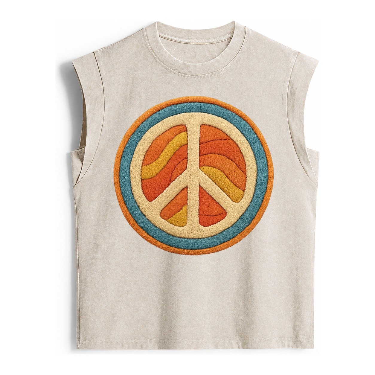 Retro Peace Harmony Vintage Washed Tank – Beige