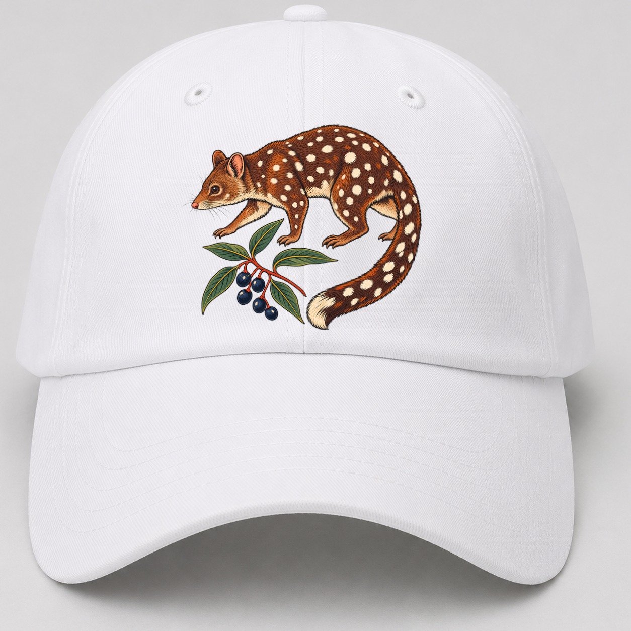 Spotted Tail Quoll And Mountain Pepper Berries Australia Cultural Icons Baseball Cap – White