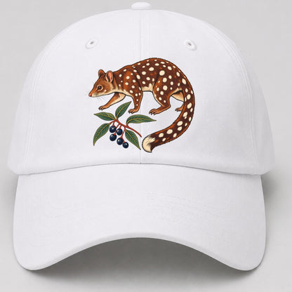 Spotted Tail Quoll And Mountain Pepper Berries Australia Cultural Icons Baseball Cap – White