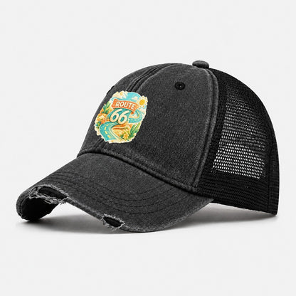 Route 66 Highway Shield Washed Trucker Hat – Black