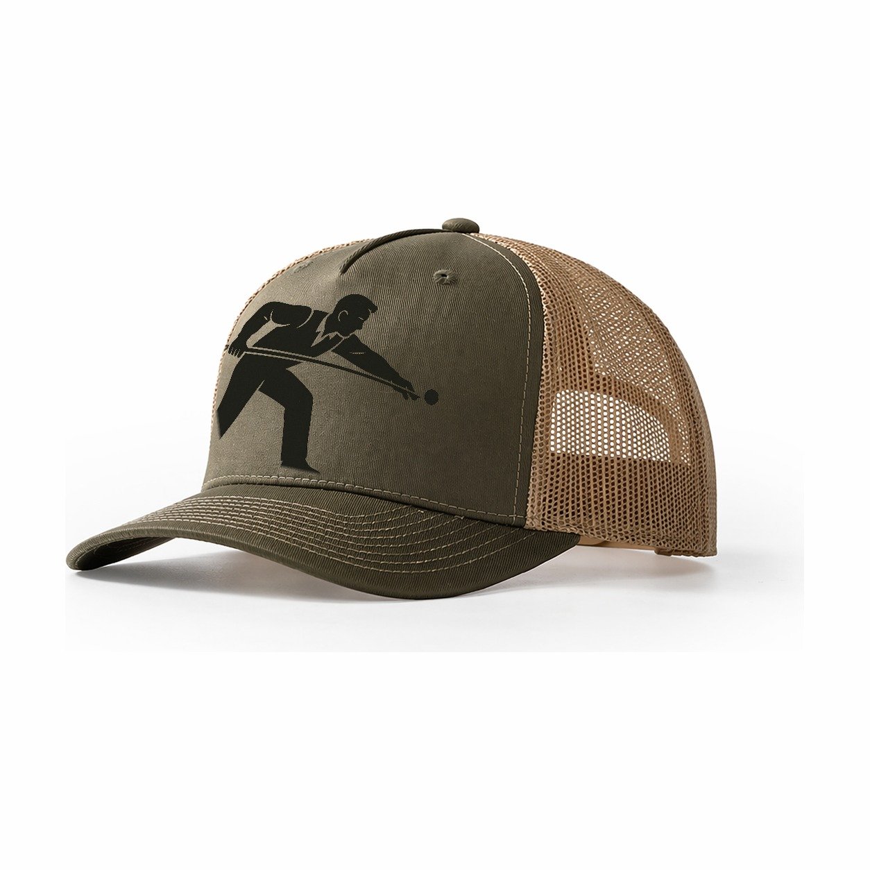 Pool Player Lining Up Shot Trucker Hat – Olive-Khaki