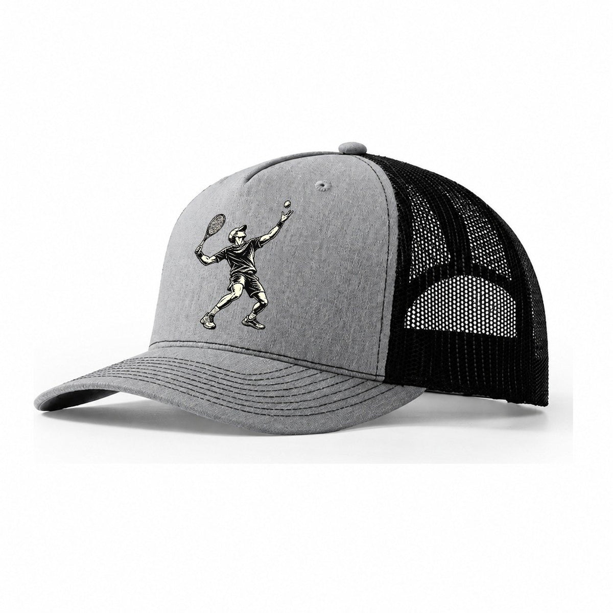 Tennis Trophy Serve Global Sports Ink Figures Trucker Hat – Sport Grey Black