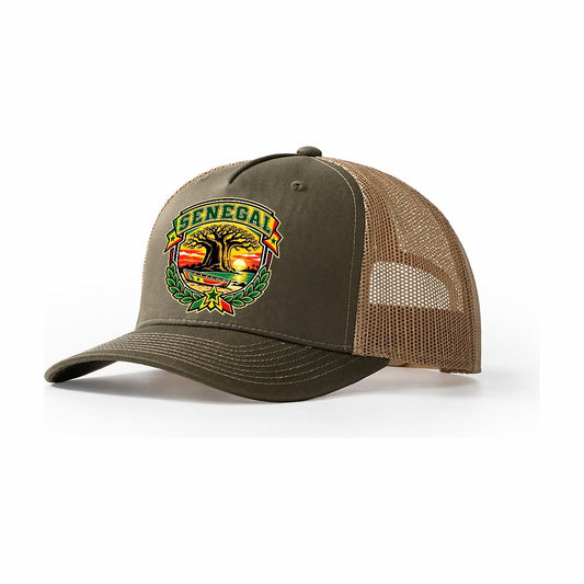 Senegal Retro Badge Country Logos Trucker Hat – Olive Khaki
