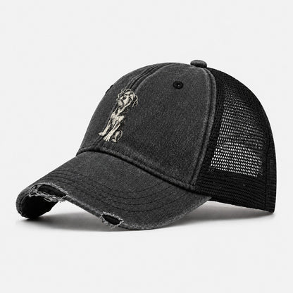 Smoking Terrier Dog Washed Trucker Hat – Black