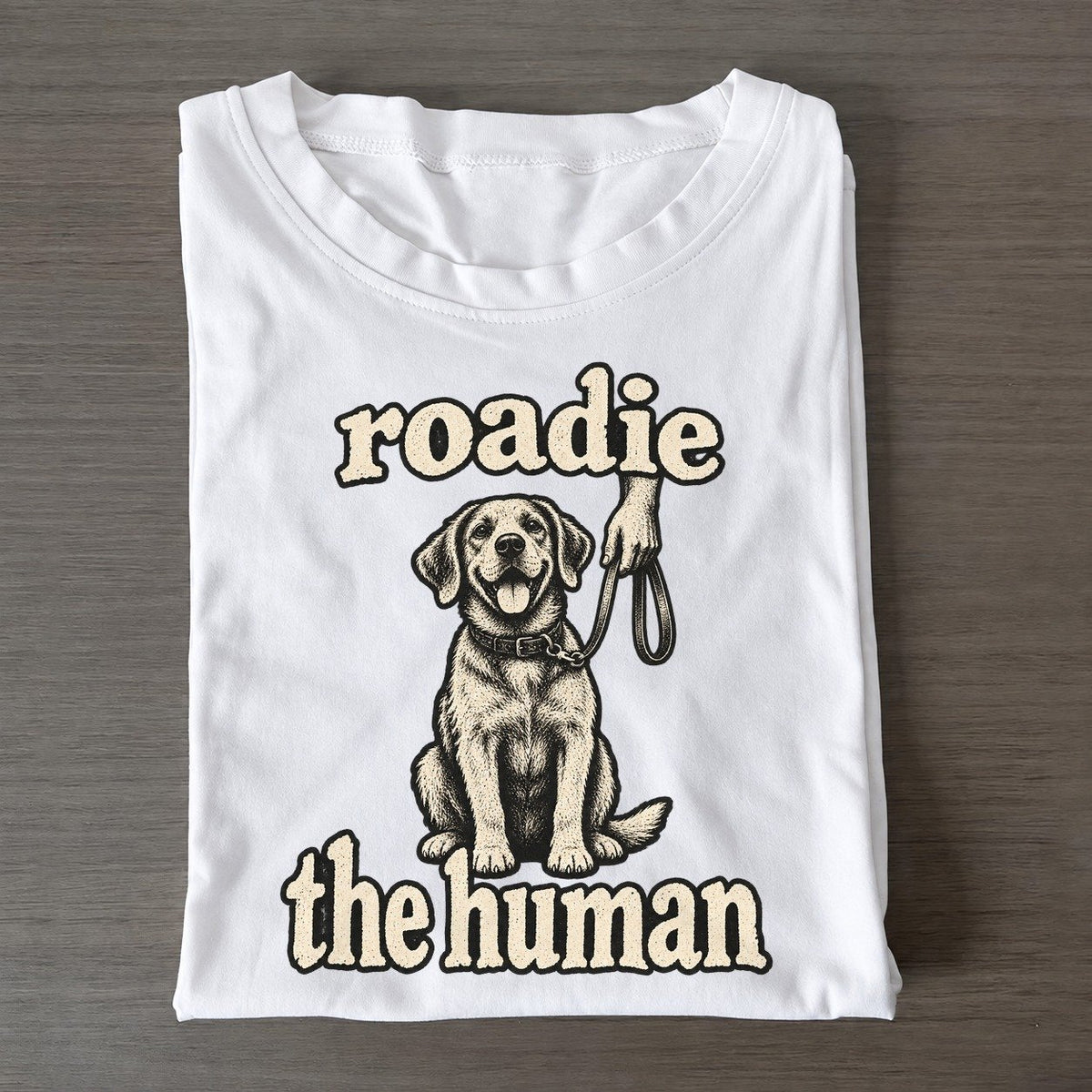 A Dog Sitting Proud In The Foreground With A Human Hand Entering From The Top Holding A Lead Bark For Me Classic T-shirt – White
