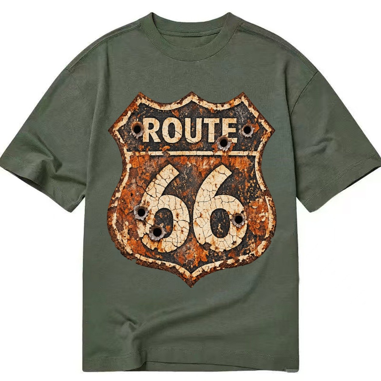 Weathered Marker Rust Aged Route 66 Sign Desert Sun Bleached Classic T-shirt – Army Green