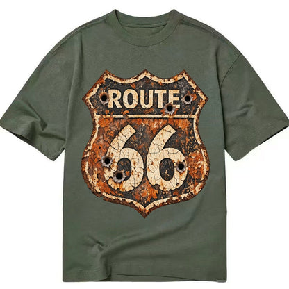Weathered Marker Rust Aged Route 66 Sign Desert Sun Bleached Classic T-shirt – Army Green