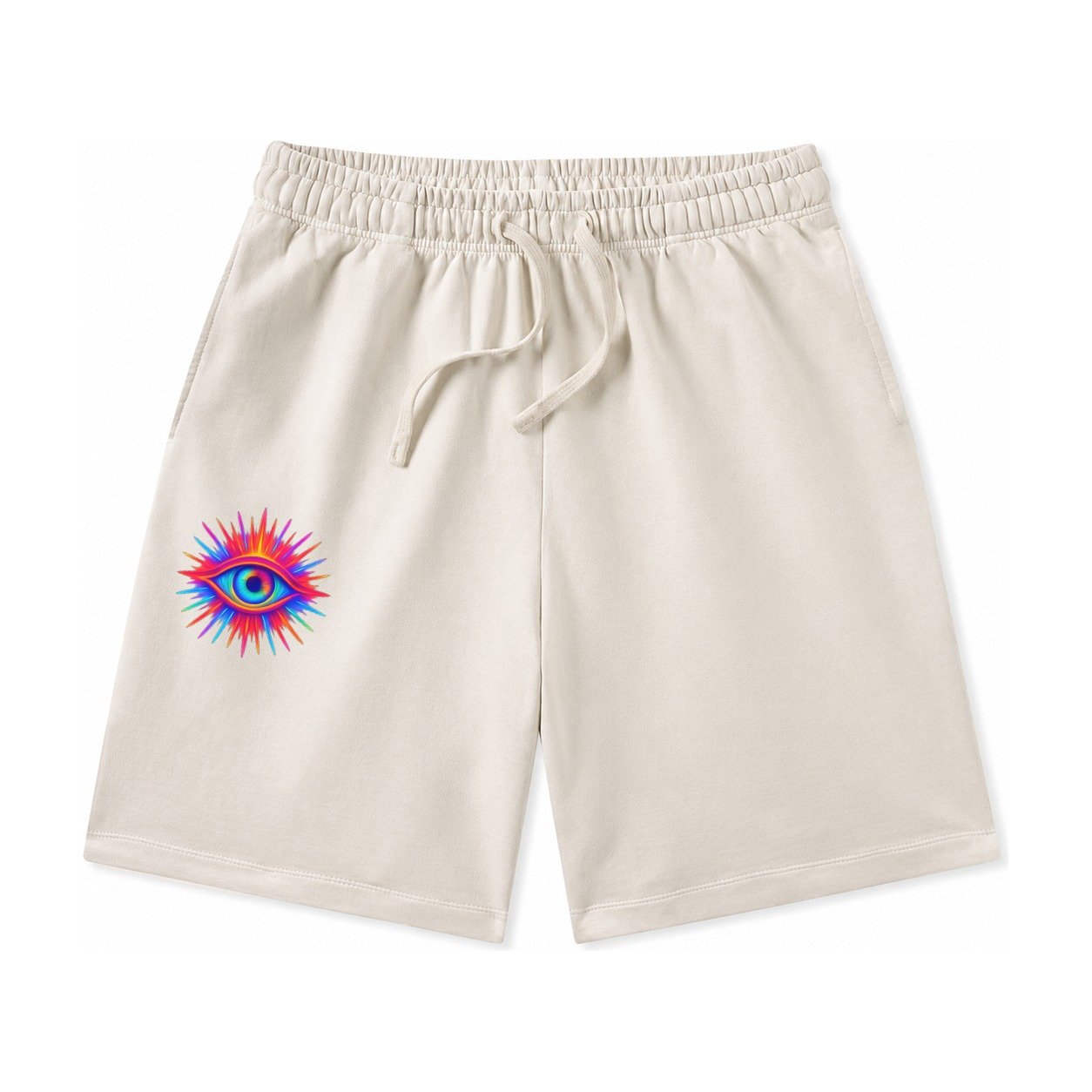 Rainbow Third Eye Prismatic Eye Radiating Spectrum Colors Re Washed Shorts – Beige