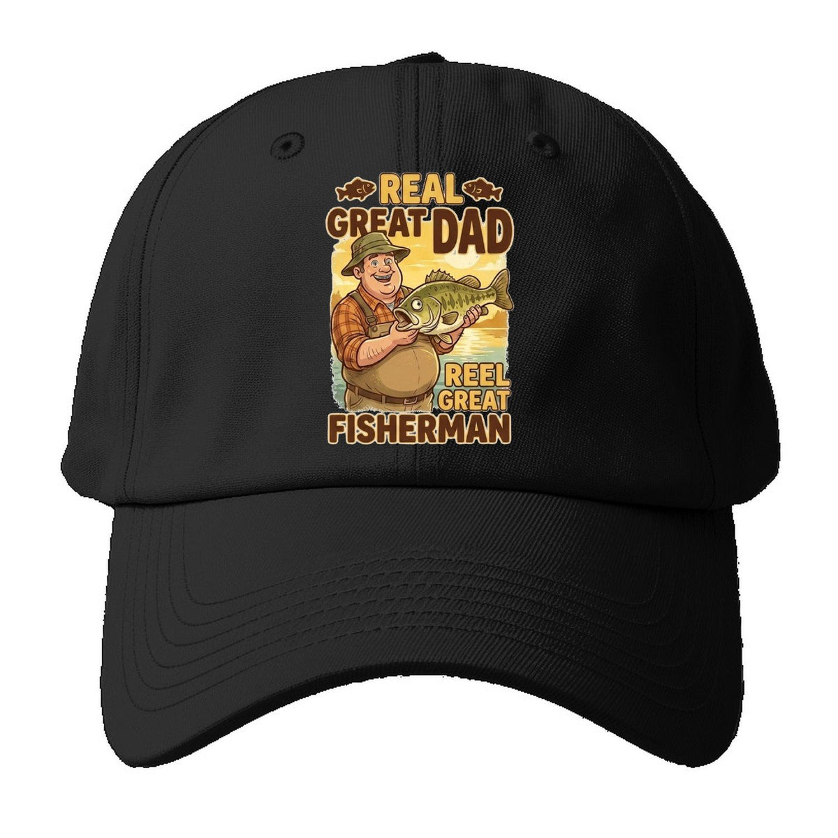 Real Great Dad Reel Great Fisherman Baseball Cap – Black