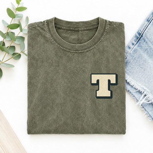 Initial T Left Chest Vintage T-shirt – Army Green