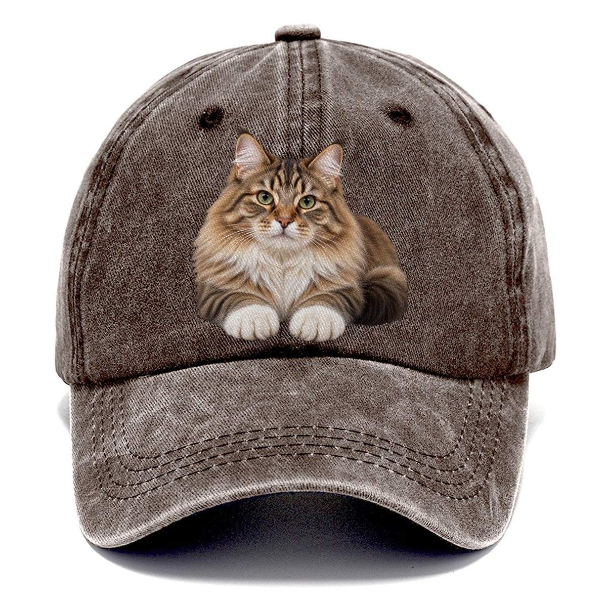 Siberian Reclining Paws Forward Realistic Cat Portrait Classic Cap – Brown