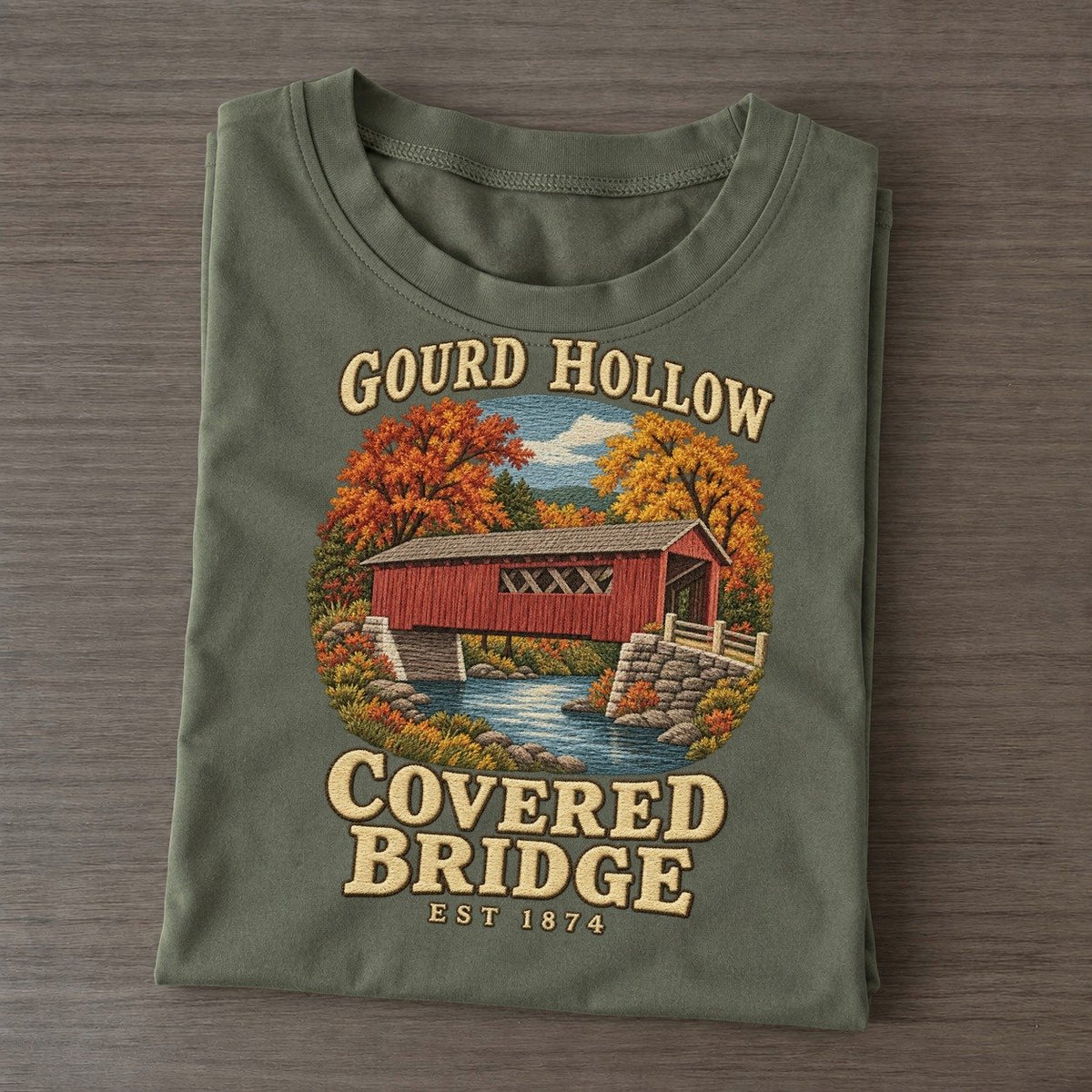 Covered Bridge Gourd Hollow Classic T-shirt – Army Green