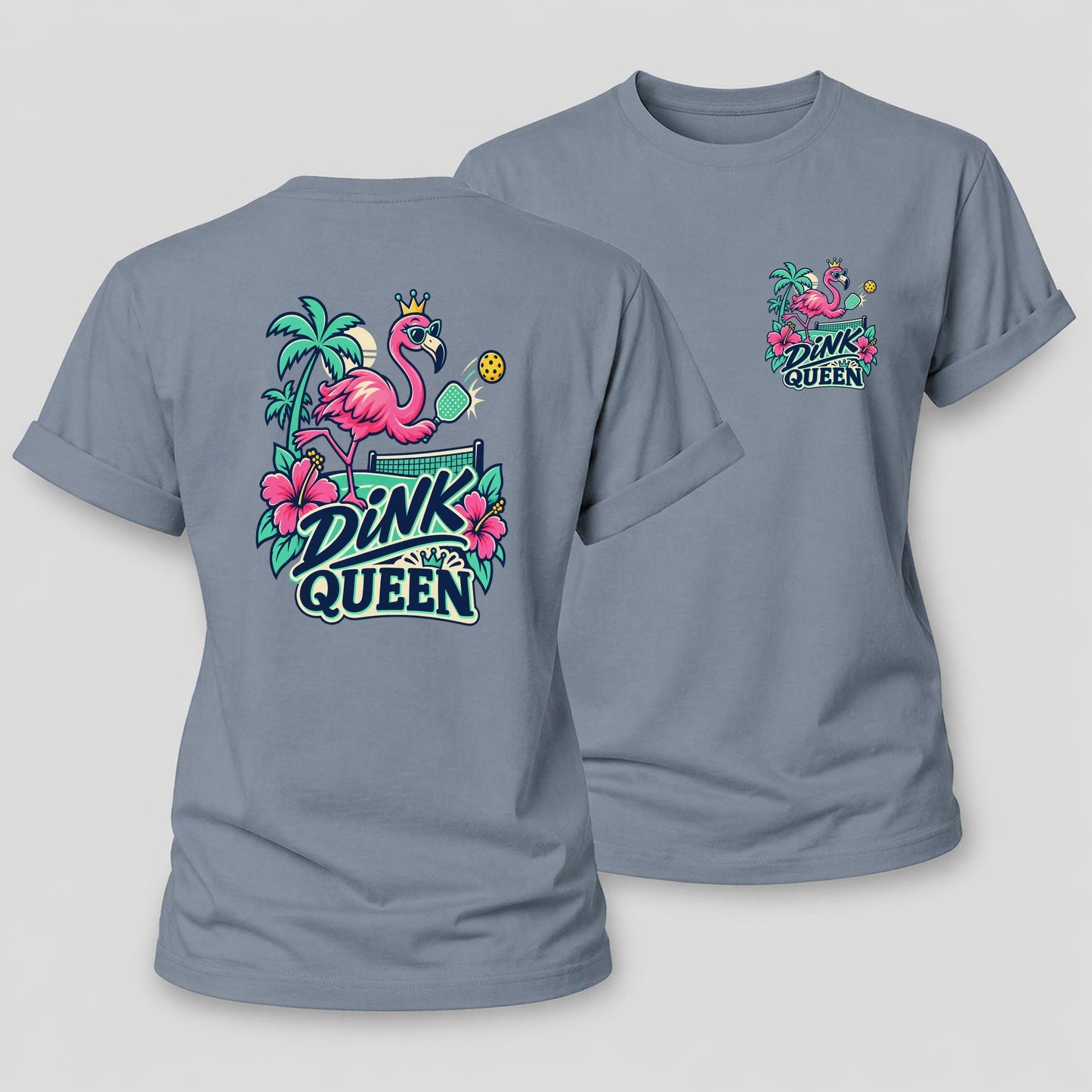 Flamingo Dink Queen Pickleball Life Women's Cotton T-Shirt – Aegean Blue