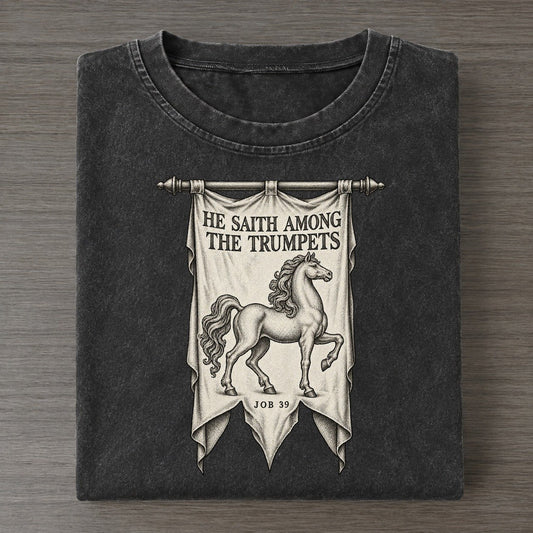 He Saith Among The Trumpets Beast And Banner Vintage T-shirt – Black