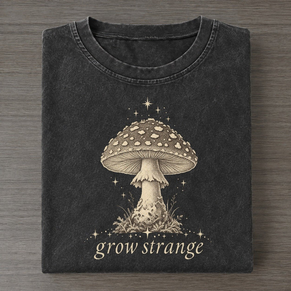 Fly Agaric Midnight Linework Vintage T-shirt – Black