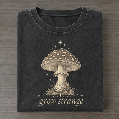 Fly Agaric Midnight Linework Vintage T-shirt – Black