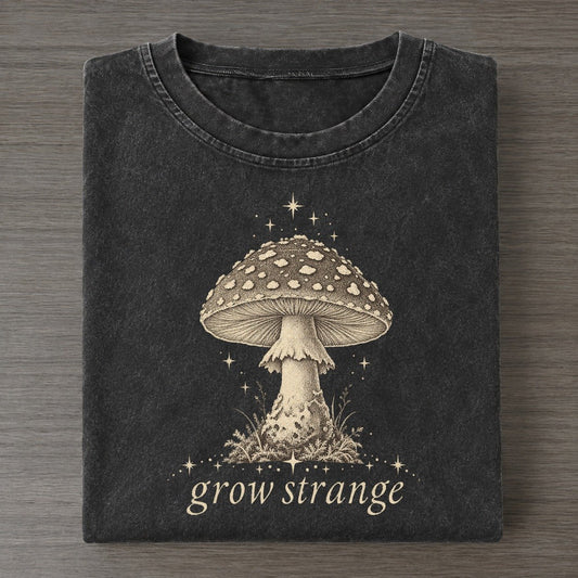 Fly Agaric Midnight Linework Vintage T-shirt – Black