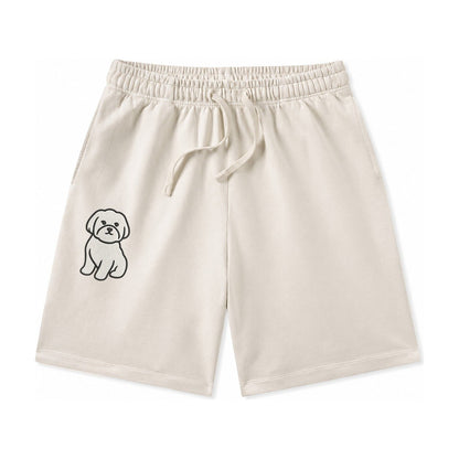 Maltese Pure White Fluffy Embroidered Design Washed Shorts – Beige